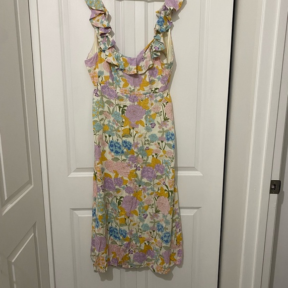 Floral Ruffle Midi Dress with Open Back - Picture 1 of 2